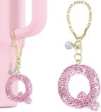 Pink Rhinestone cup pendant handle soft ceramic English letter keychain pendant