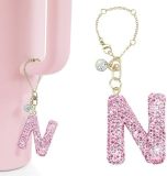 Pink Rhinestone cup pendant handle soft ceramic English letter keychain pendant