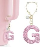 Pink Rhinestone cup pendant handle soft ceramic English letter keychain pendant