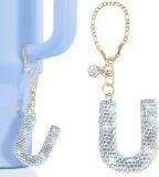 White AB Rhinestone cup pendant handle soft ceramic English letter keychain pendant