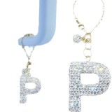 White AB Rhinestone cup pendant handle soft ceramic English letter keychain pendant