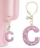 Pink Rhinestone cup pendant handle soft ceramic English letter keychain pendant