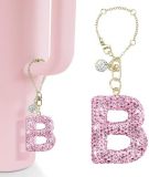 Pink Rhinestone cup pendant handle soft ceramic English letter keychain pendant