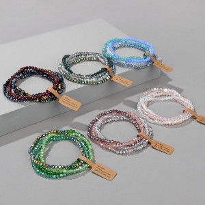4mm Bead Women's Bracelet Set Cut Crystal Bead Elastic Bracelet