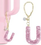 Pink Rhinestone cup pendant handle soft ceramic English letter keychain pendant