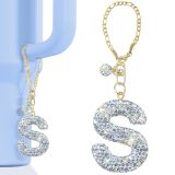 White AB Rhinestone cup pendant handle soft ceramic English letter keychain pendant