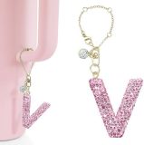 Pink Rhinestone cup pendant handle soft ceramic English letter keychain pendant