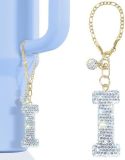 White AB Rhinestone cup pendant handle soft ceramic English letter keychain pendant