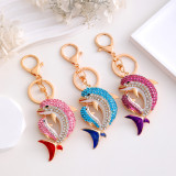 Parent child dolphin keychain exquisite rhinestone metal pendant