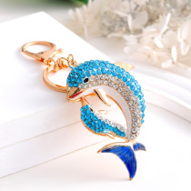 Parent child dolphin keychain exquisite rhinestone metal pendant