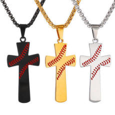 Sports style stainless steel scripture baseball pattern cross pendant necklace