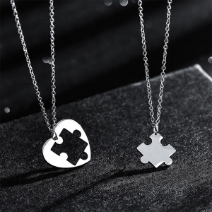 Stainless steel puzzle necklace, simple love couple pendant, ins style jewelry gift