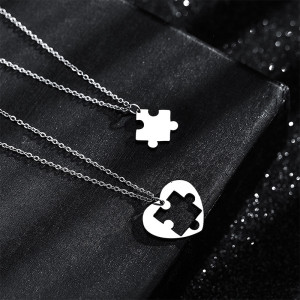 Stainless steel puzzle necklace, simple love couple pendant, ins style jewelry gift