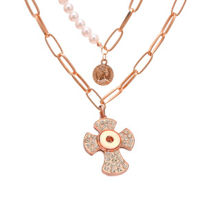 love Cross Pearl Necklace fit 20mm Snaps button jewelry wholesale