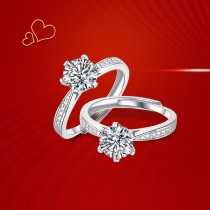 Fashion ring for women, 925 silver moissanite adjustable living mouth ring