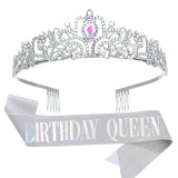 Crystal Crown Belt Etiquette Belt Birthday Headwear Crown Birthday Girl Ribbon Wholesale