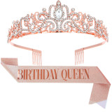 Crystal Crown Belt Etiquette Belt Birthday Headwear Crown Birthday Girl Ribbon Wholesale