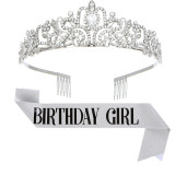 Crystal Crown Belt Etiquette Belt Birthday Headwear Crown Birthday Girl Ribbon Wholesale