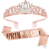 Crystal Crown Belt Etiquette Belt Birthday Headwear Crown Birthday Girl Ribbon Wholesale