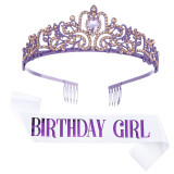 Crystal Crown Belt Etiquette Belt Birthday Headwear Crown Birthday Girl Ribbon Wholesale