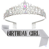 Crystal Crown Belt Etiquette Belt Birthday Headwear Crown Birthday Girl Ribbon Wholesale