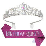 Crystal Crown Belt Etiquette Belt Birthday Headwear Crown Birthday Girl Ribbon Wholesale