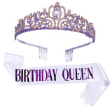 Crystal Crown Belt Etiquette Belt Birthday Headwear Crown Birthday Girl Ribbon Wholesale