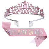 Crystal Crown Belt Etiquette Belt Birthday Headwear Crown Birthday Girl Ribbon Wholesale