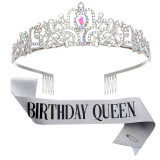 Crystal Crown Belt Etiquette Belt Birthday Headwear Crown Birthday Girl Ribbon Wholesale
