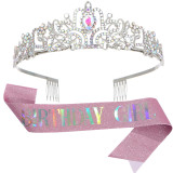Crystal Crown Belt Etiquette Belt Birthday Headwear Crown Birthday Girl Ribbon Wholesale