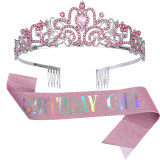 Crystal Crown Belt Etiquette Belt Birthday Headwear Crown Birthday Girl Ribbon Wholesale