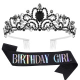 Crystal Crown Belt Etiquette Belt Birthday Headwear Crown Birthday Girl Ribbon Wholesale