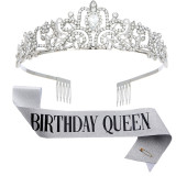 Crystal Crown Belt Etiquette Belt Birthday Headwear Crown Birthday Girl Ribbon Wholesale