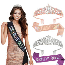 Crystal Crown Belt Etiquette Belt Birthday Headwear Crown Birthday Girl Ribbon Wholesale