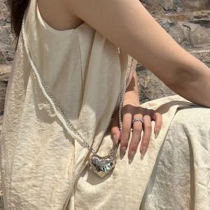 Metal silver Mini heart waist bag, hand-held small bag, coin purse, chain accessory, women's bag