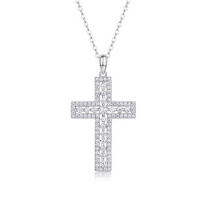 S925 silver Moissanite necklace hot selling cross collarbone chain