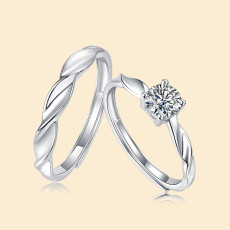 S925 moissanite Ring Adjustable Couple Pair Ring Wholesale