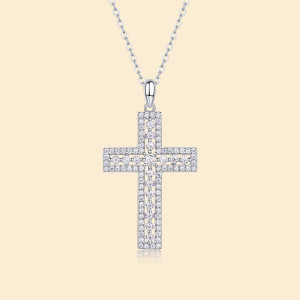 S925 silver Moissanite necklace hot selling cross collarbone chain