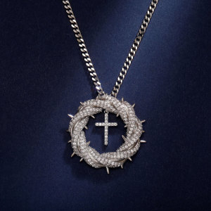 Cross micro inlaid copper zircon necklace hip-hop wholesale