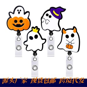 Halloween decoration chest badge ID clip DIY Halloween ghost emblem scroll retractable buckle
