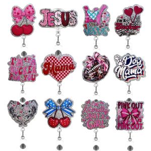 New Creative Acrylic Sparkling Powder Medical Jesus Mother's Day Telescopic Badge Clip Easy to Pull