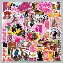 50 pieces /set Cowgirl Cartoon Pink Graffiti Outdoor Waterproof Decoration Notebook Luggage Phone Case Stickers