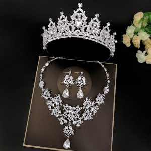 Bridal Crown+Necklace+Earrings Three Piece Set Wholesale  crystal