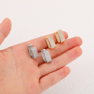 Copper inlaid zircon plated 18k gold square ear buckle U-shaped full diamond earrings