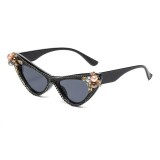 2025 New Plastic Eyeframe Fashion Cat Eye Diamond Set Small Frame Sunglasses