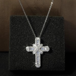 European and American necklace women's copper inlaid diamond cross pendant necklace wholesale