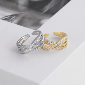 Fashionable wavy zircon with shiny opening adjustable