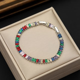 Hot selling jewelry fashion 2.5 * 5 rectangular zircon bracelet with adjustable buckle for men's and women's tennis bracelets