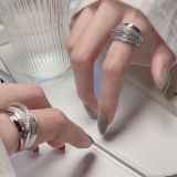 French designer style diamond inlaid zircon ring with shiny multi-layer ring for women, adjustable