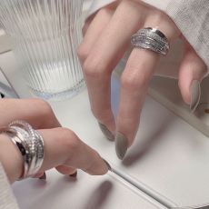 French designer style diamond inlaid zircon ring with shiny multi-layer ring for women, adjustable